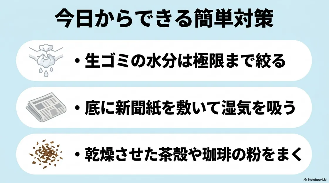 生ゴミの水分は極限まで絞るなどの今日からできる簡単対策
