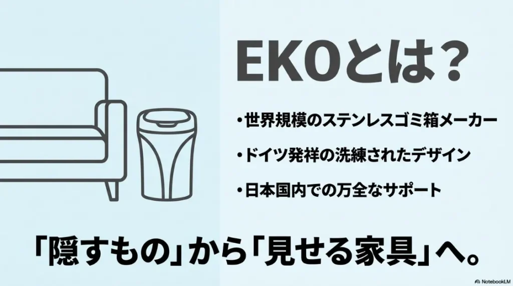 EKOのブランド概要。世界規模のメーカーであり、ドイツの思想を汲む「見せる家具」としてのデザイン、日本国内サポート体制を紹介。