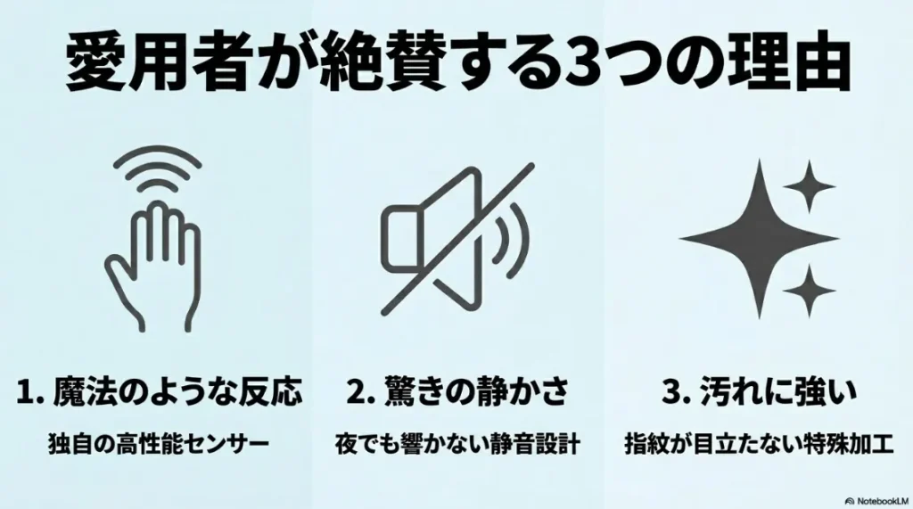 EKO愛用者が絶賛する3つの理由。高性能センサー、静音設計、指紋が目立たない特殊加工の解説。