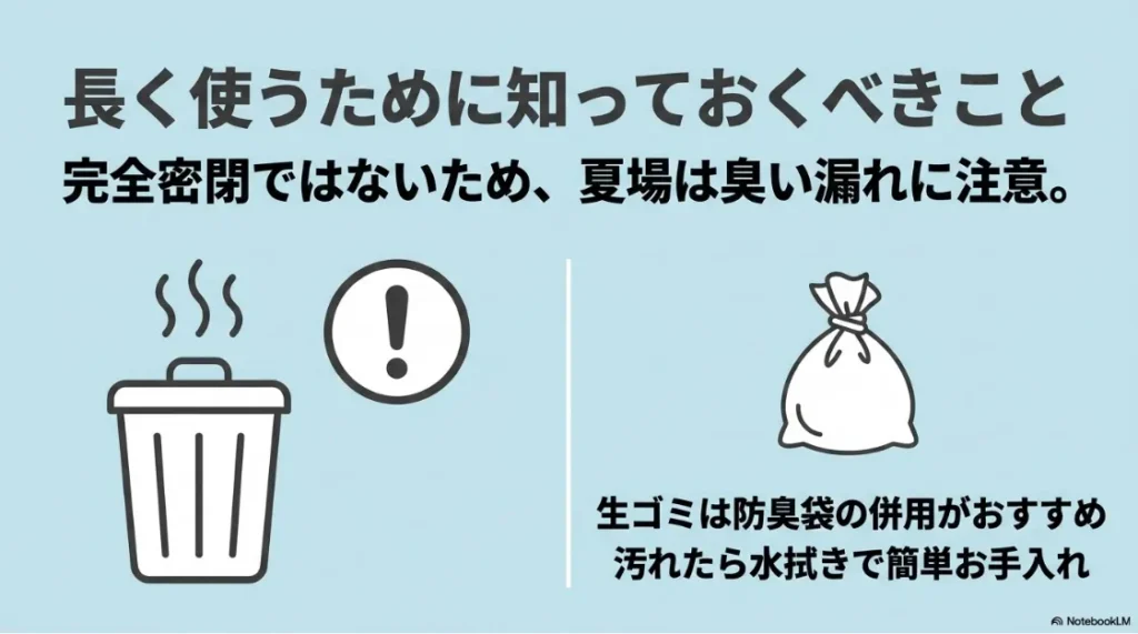 ケユカのゴミ箱の臭い対策としての防臭袋併用と水拭き掃除の案内