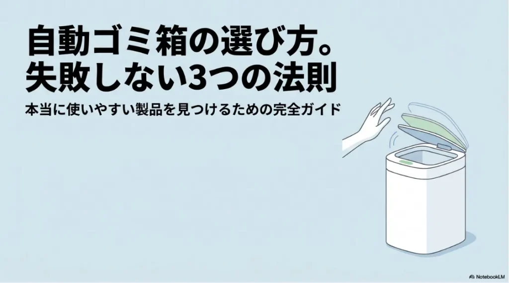 自動ゴミ箱の選び方・失敗しない3つの法則のタイトルスライド画像