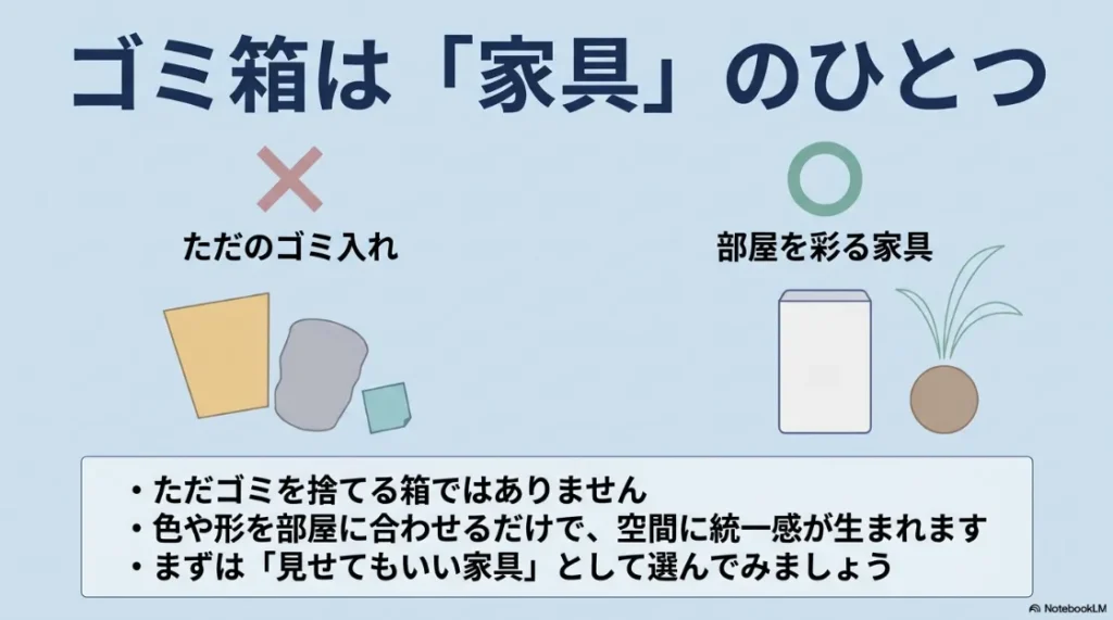ゴミ箱はただのゴミ入れではなく空間に統一感を生む家具のひとつ