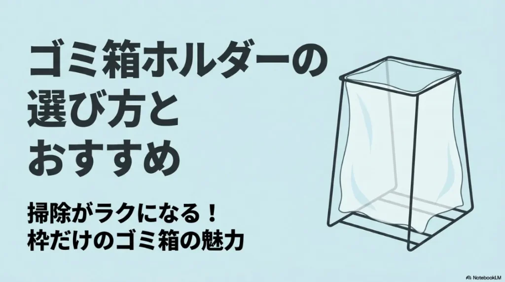 ゴミ箱ホルダーの選び方とおすすめ、掃除がラクになる枠だけのゴミ箱の魅力を紹介するタイトルスライド