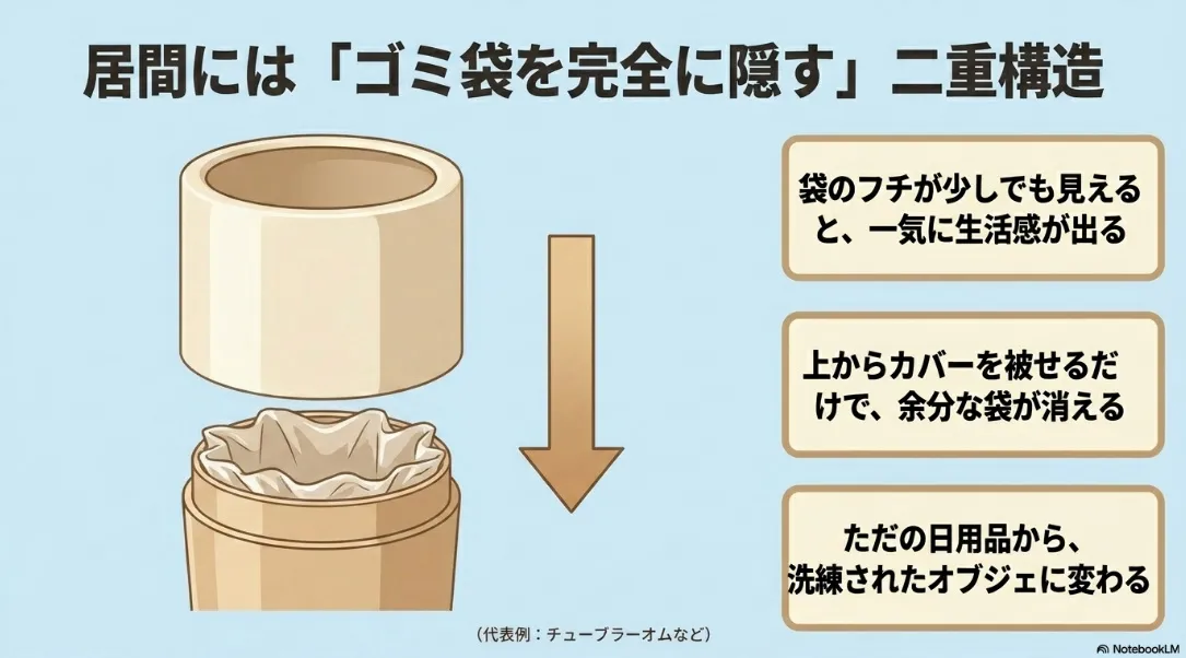 生活感をなくす二重構造のリビング用ゴミ箱