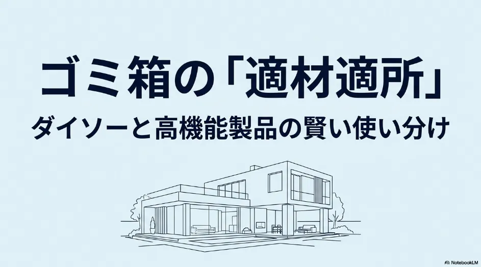 ゴミ箱の適材適所。ダイソーと高機能製品の賢い使い分けを示すタイトル画像