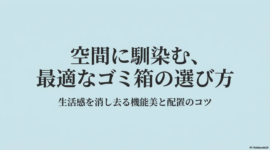 空間に馴染む最適なゴミ箱の選び方を解説したタイトルスライド