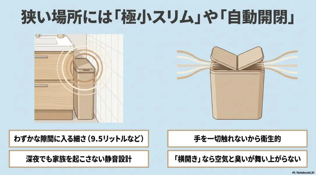 狭い場所に最適な極小スリム・自動開閉タイプのゴミ箱