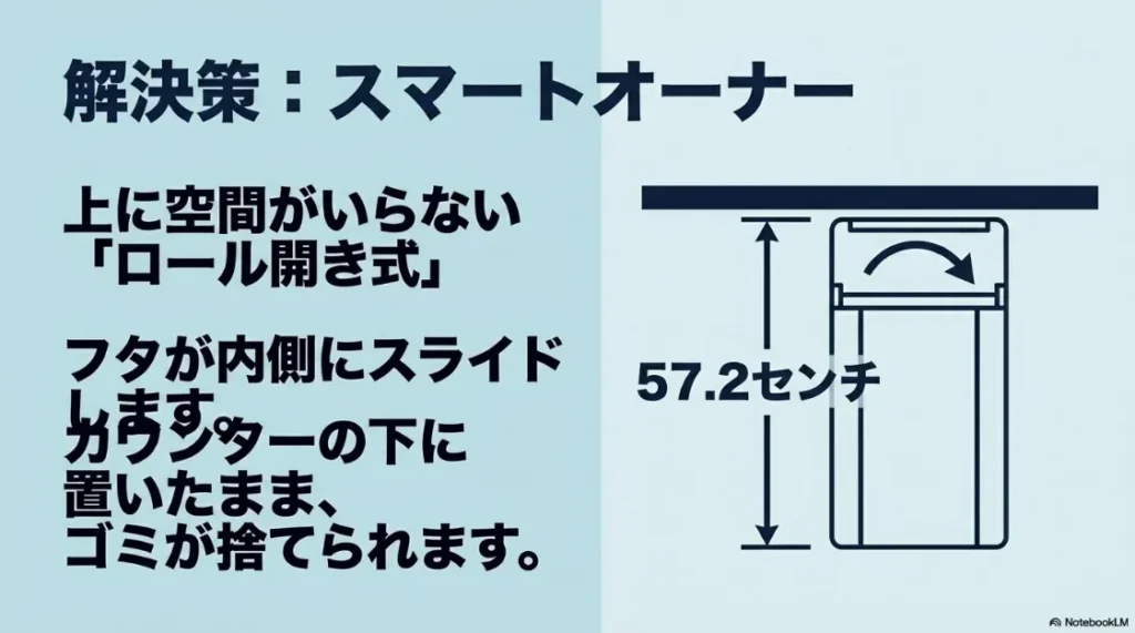 解決策スマートオーナー：上に空間がいらないロール開き式センサーゴミ箱