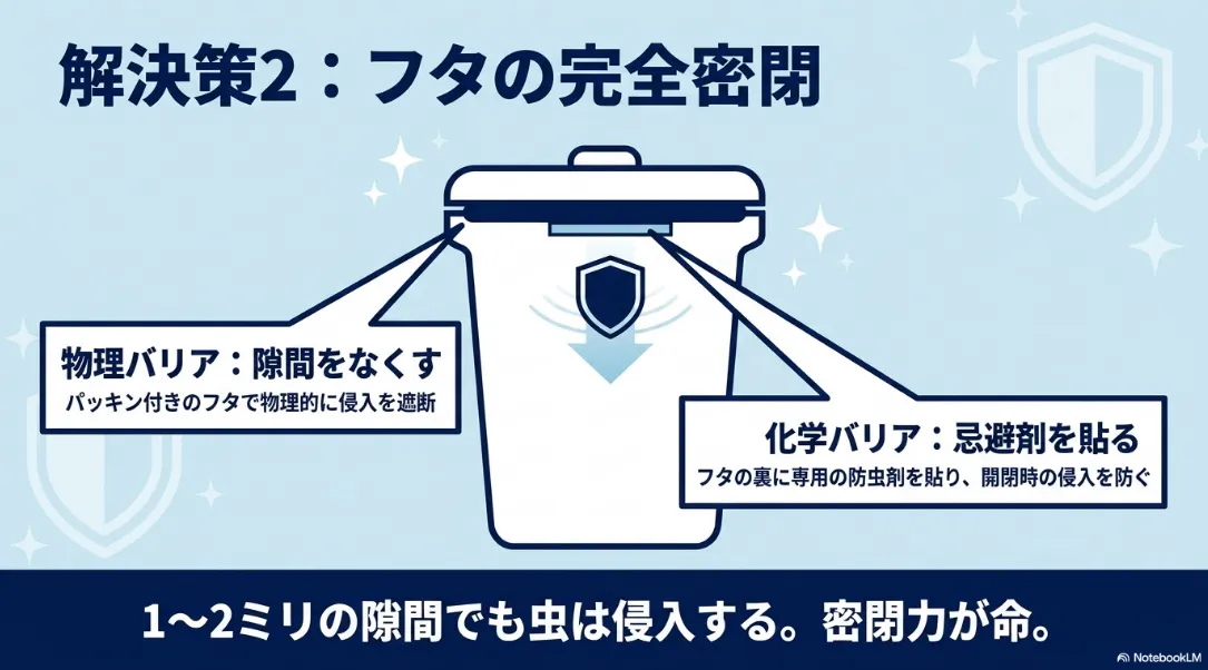 ゴミ箱の虫対策の解決策2であるフタの完全密閉と忌避剤の活用