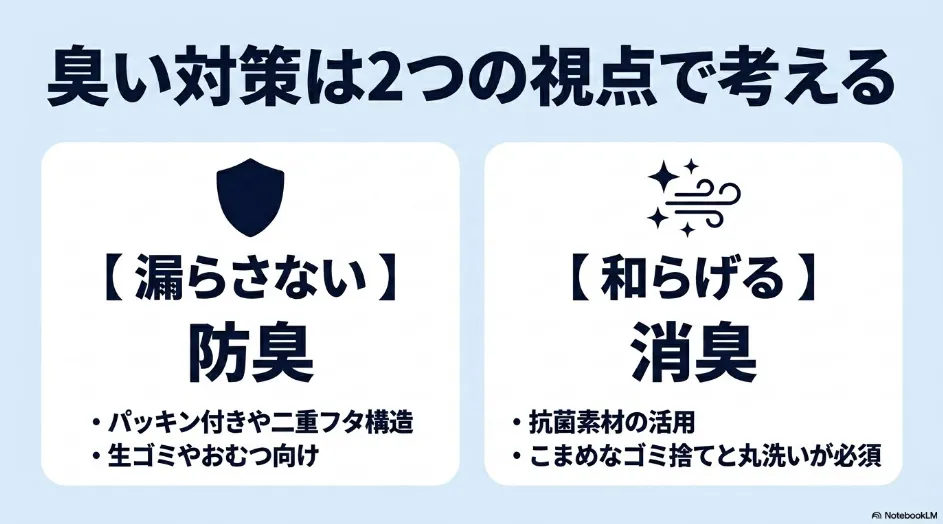 キャスター付きゴミ箱の臭い対策。防臭と消臭の違いと効果を比較。
